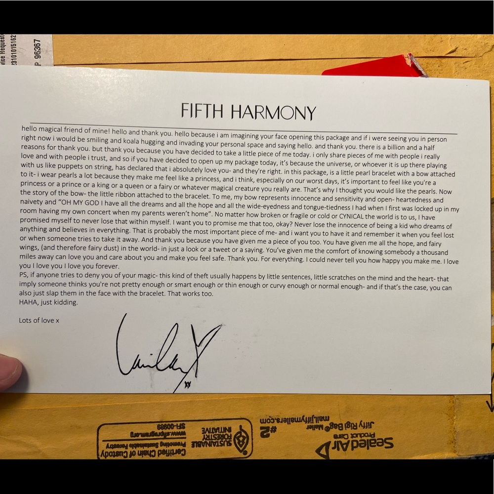 SIGNED CAMILA CABELLO NOTE